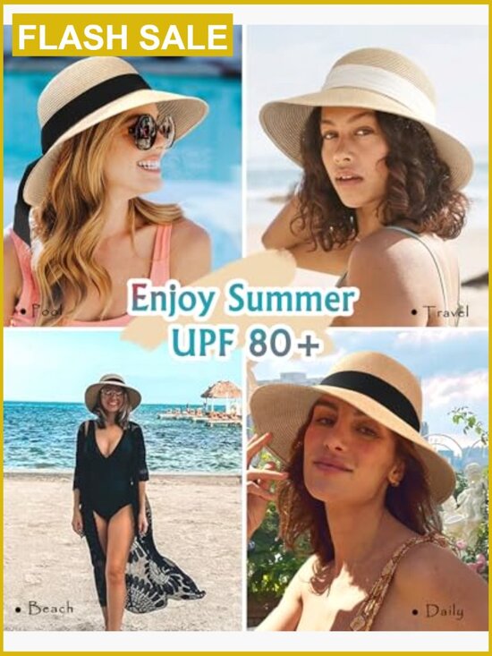 Womens Sun Straw Hat UPF 80+ Foldable Travel Beach Hat main image 7